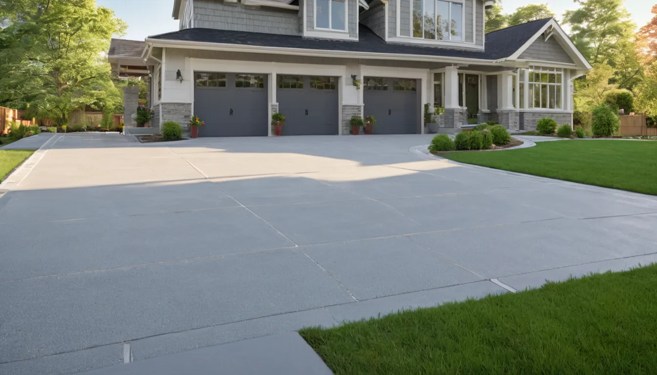 A new smooth concrete driveway in front of a brick home in Lawrenceville
