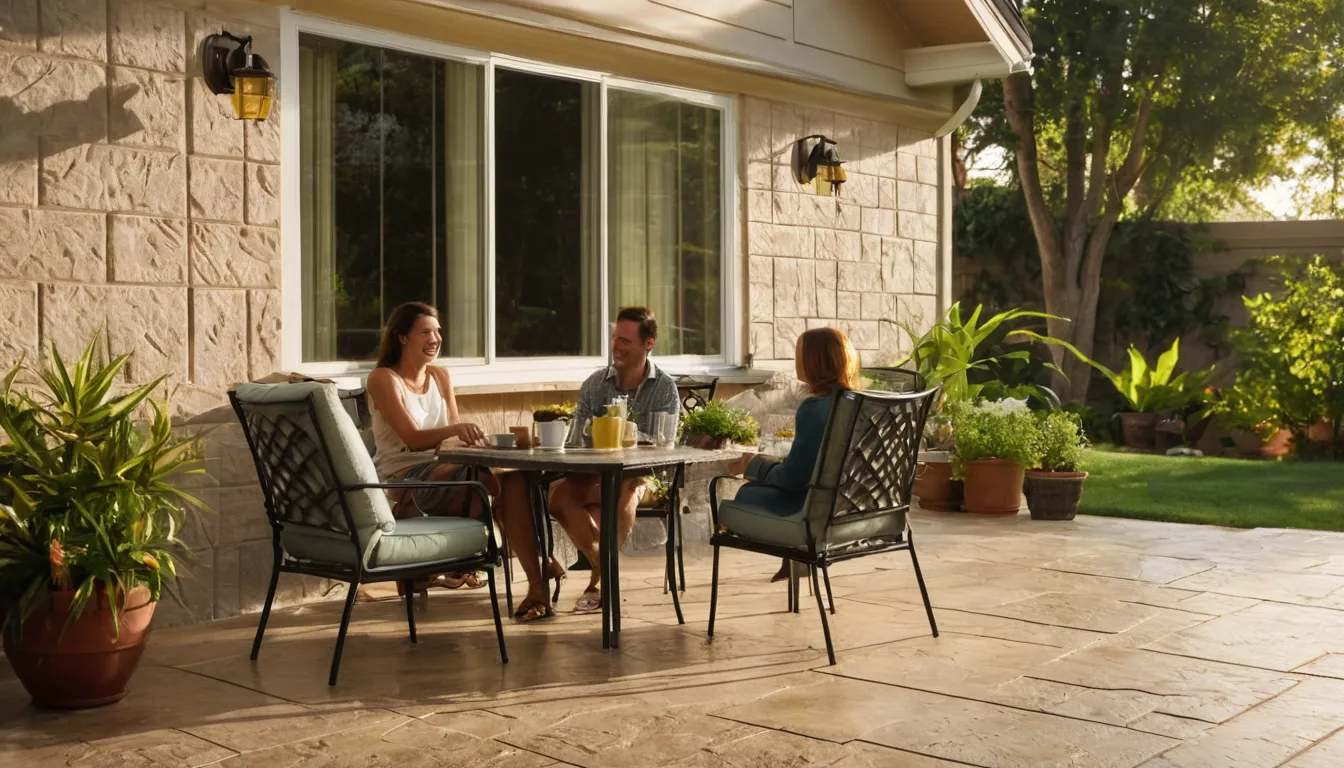 A stamped concrete patio with outdoor seating in the Lawrenceville area