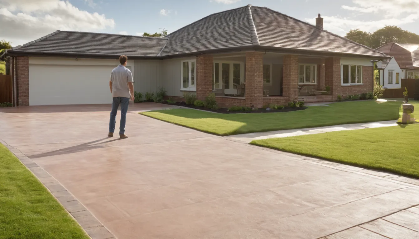 A freshly poured concrete driveway beside a brick home in Lawrenceville