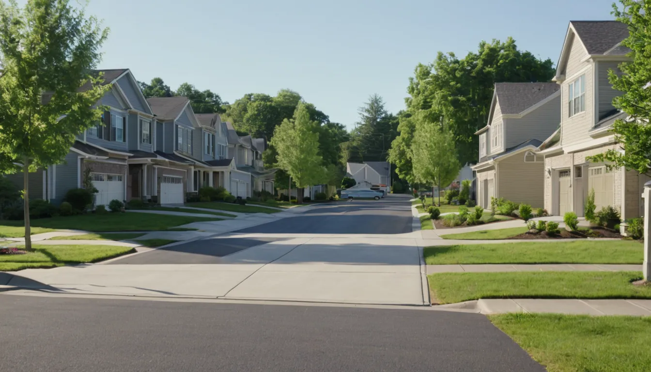 A neighborhood street with new concrete driveways in Lawrenceville